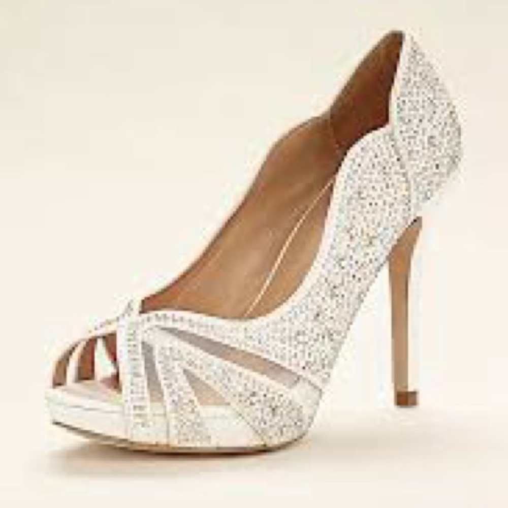 De Blossom Barbara Rhinestone Peep Toe Heels Gold Formal Wedding Prom Size 9 NEW